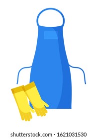 Apron and gloves flat vector illustration. Hotel maid, housekeeper uniform isolated clipart on white background. Housekeeping, household equipment. Cleaning service, domestic chores