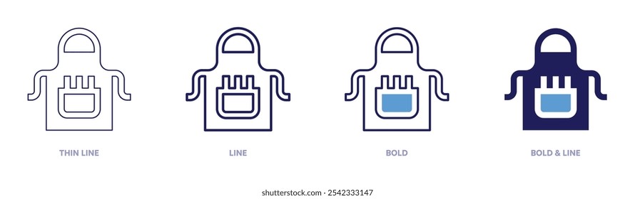 Apron icon in 4 different styles. Thin Line, Line, Bold, and Bold Line. Duotone style. Editable stroke.