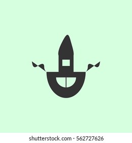 Apron icon flat. Grey vector symbol on green background