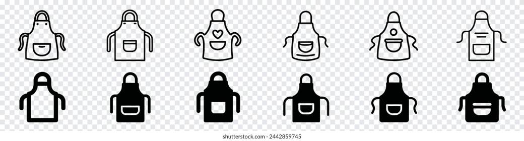 Apron icon, Kitchen apron protective garment icon, Black apron set isolated on white background, Aprons editable stroke outline icon, uniform icons,  Clothing Uniform Chef