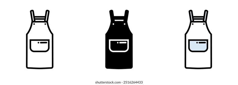 Apron Icon, A protective garment worn while cooking or crafting, designed to shield clothes from stains, spills, or debris.