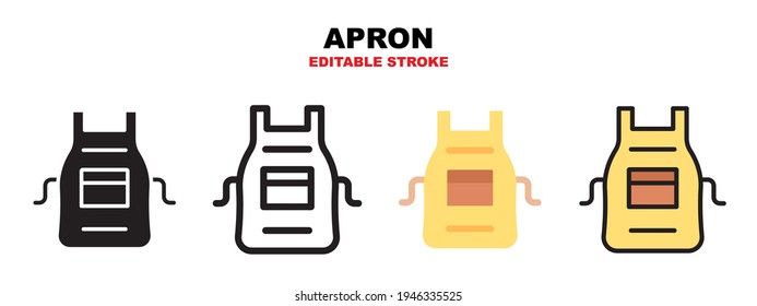 Apron icon set with different styles. Icons designed in filled, outline, flat, glyph and line colored. Editable stroke and pixel perfect. Can be used for web, mobile, ui and more.