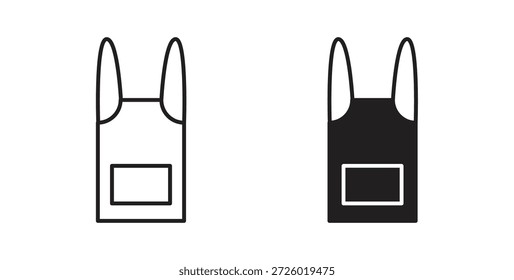 Símbolo de Vector de iconos de delantal con trazo editable y versiones planas