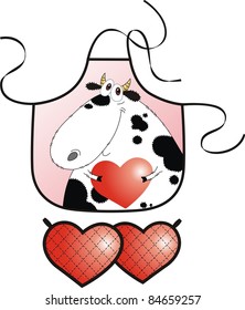 Apron with the image of a cheerful cow with heart