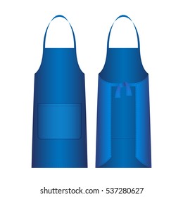Apron aislado en blanco. Las prendas protectoras exteriores azules se cubren principalmente en la parte delantera del cuerpo. Puede ser usado por razones higiénicas para proteger la ropa del desgaste. Vista frontal y posterior. Vector