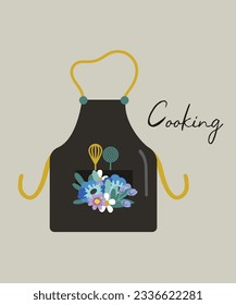 Apron for Kitchen Cooking with Flowers Pattern and Whisk ,Mesh Skimmer