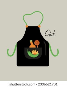 Apron for Kitchen Cooking with Hot Green Chili Pepper Pattern and Mesh Skimmer ,Sauce