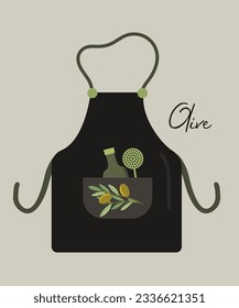  Apron for Kitchen Cooking with Olive Bottle and Mesh Skimmer