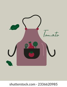  Apron for Kitchen Cooking with Tomato Pattern and Whisk, Mesh Skimmer,Ketchup