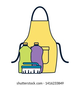 apron liquid detergent brush spring cleaning tools vector illustration