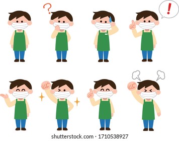 Apron men illustration set with mask
