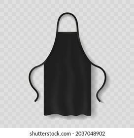 Apron mockup. Apron of uniform for kitchen and cooking. Black uniform for chef and waiter. Realistic clothes mockup for work in restaurant, cafe. Cotton template for cook or barman. Vector.