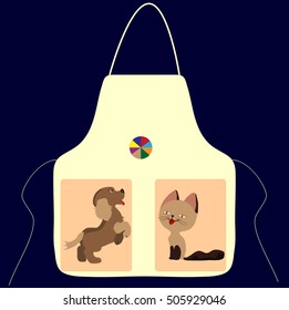 apron with a picture of cat dog ball