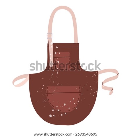 Apron to protect clothes from dirt during creative work. Flat color illustration with paint splashes noise. Protection. Crafting blank. Soap making, cooking. Projects, workshops, design, education