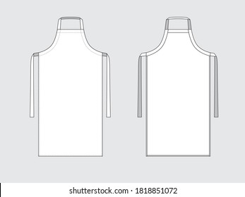 apron with rope, front and back, drawing flat sketches with vector illustration by sweettears