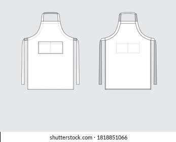 apron with rope and pocket, front and back, drawing flat sketches with vector illustration by sweettears