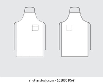 apron with rope and pocket, front and back, drawing flat sketches with vector illustration by sweettears