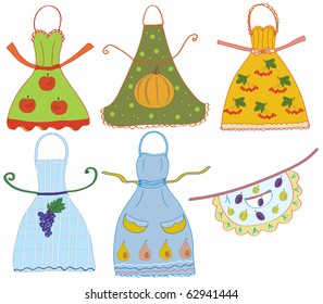 Apron set with vegetables and fruits vector