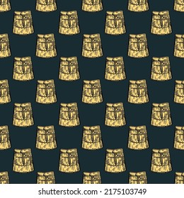 Apron short engraved seamless pattern. Chef pinafore for work to kitchen restaurant or cafe in hand drawn. Sketch texture for fabric, wallpaper, textile, print, wrapping paper. Vector illustration.