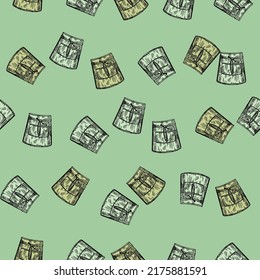 Apron short engraved seamless pattern. Chef pinafore for work to kitchen restaurant or cafe in hand drawn. Sketch texture for fabric, wallpaper, textile, print, wrapping paper. Vector illustration.