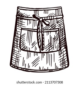 Apron short isolated. Chef pinafore for work to kitchen restaurant or cafe in hand drawn style. Engraved design for poster, print, book illustration, logo, icon, tattoo. Vintage vector illustration.