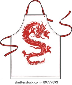 Apron with a shoulder strap and a belt, with the image of a red dragon