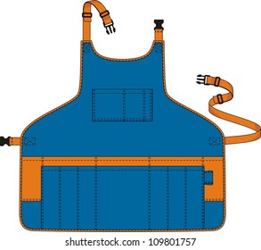 Apron with a shoulder strap, a belt and pockets