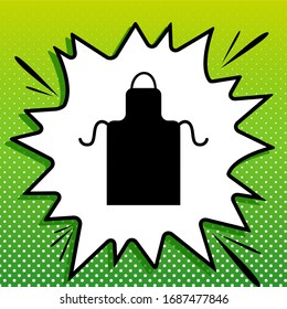 Apron simple sign. Black Icon on white popart Splash at green background with white spots. Illustration.
