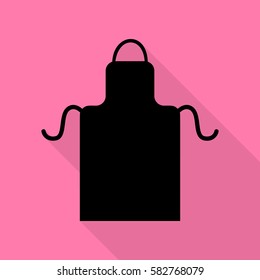 Apron simple sign. Black icon with flat style shadow path on pink background.