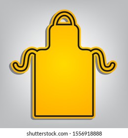 Apron simple sign. Flat orange icon with overlapping linear black icon with gray shadow at whitish background. Illustration.
