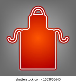 Apron simple sign. Flat red icon with linear white icon with gray shadow at grayish background. Illustration.