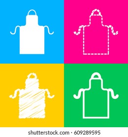 Apron simple sign. Four styles of icon on four color squares.