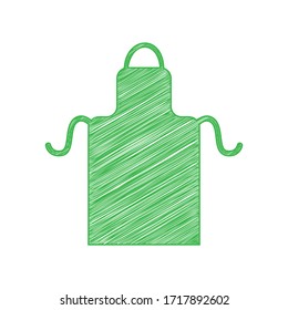 Apron simple sign. Green scribble Icon with solid contour on white background. Illustration.