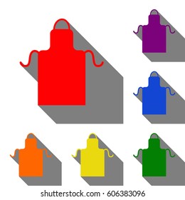Apron simple sign. Set of red, orange, yellow, green, blue and violet icons at white background with flat shadow.