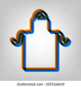 Apron simple sign. Stroked Icon in orange, azure and old lavender Colors at gray Background. Illustration.