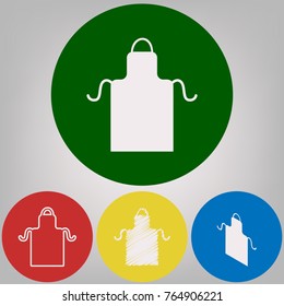 Apron simple sign. Vector. 4 white styles of icon at 4 colored circles on light gray background.