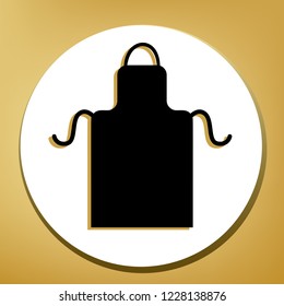 Apron simple sign. Vector. Black icon with light brown shadow in white circle with shaped ring at golden background.