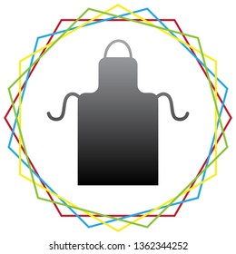Apron simple sign. Vector. Black icon with patch of light inside colorful hexagonal frames at white background.