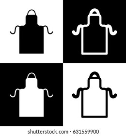 Apron simple sign. Vector. Black and white icons and line icon on chess board.