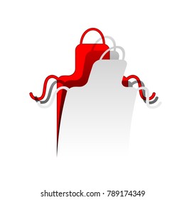 Apron simple sign. Vector. Detachable paper icon with red body stock. Isolated.