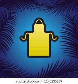 Apron simple sign. Vector. Golden icon with black contour at blue background with branches of palm trees.