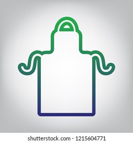 Apron simple sign. Vector. Green to blue gradient contour icon at grayish background with light in center.