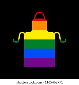 Apron simple sign. Vector. Icon with colors of LGBT flag at black background.
