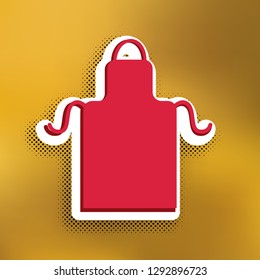 Apron simple sign. Vector. Magenta icon with darker shadow, white sticker and black popart shadow on golden background.
