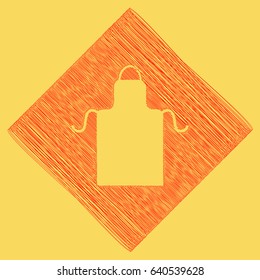 Apron simple sign. Vector. Red scribble icon obtained as a result of subtraction rhomb and path. Royal yellow background.