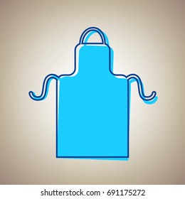 Apron simple sign. Vector. Sky blue icon with defected blue contour on beige background.