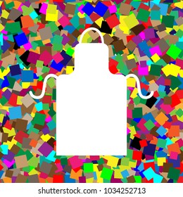 Apron simple sign. Vector. White icon on colorful background with seamless pattern from squares.