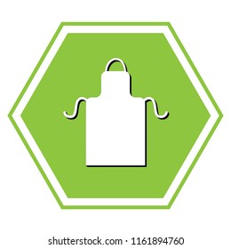 Apron simple sign. Vector. White icon with black shadow at yellow green honeycomb on white background.