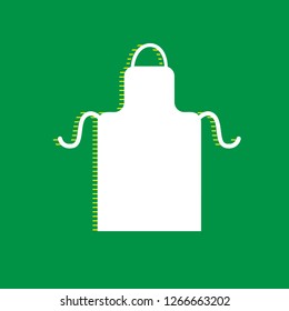 Apron simple sign. Vector. White flat icon with yellow striped shadow at green background.