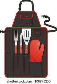 Apron with tools for a grill and pockets